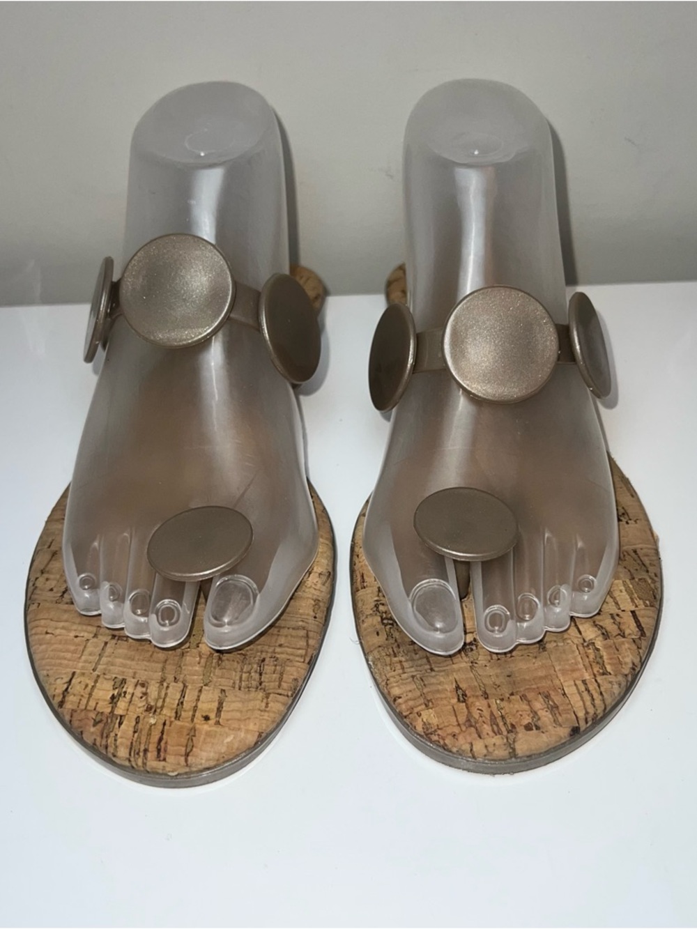 Bernardo Women’s Gold Tan Jelly Sandals with Metallic Discs